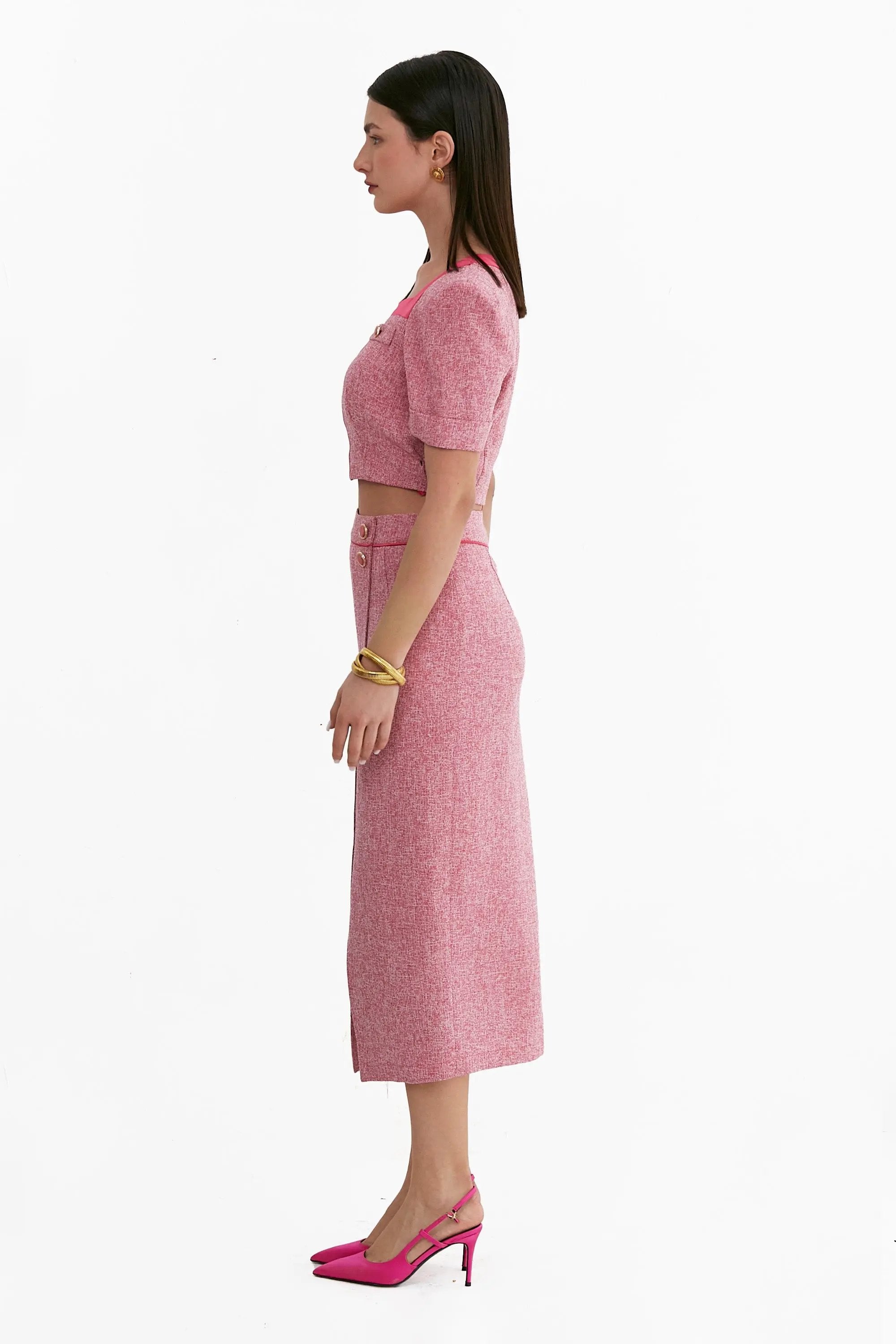 Women's Summer Elegant Square Neck Blly Button Fishtail Dress Suit ULA